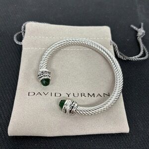 David Yurman Green Gemstone Cable Bracelet Silver Luxury